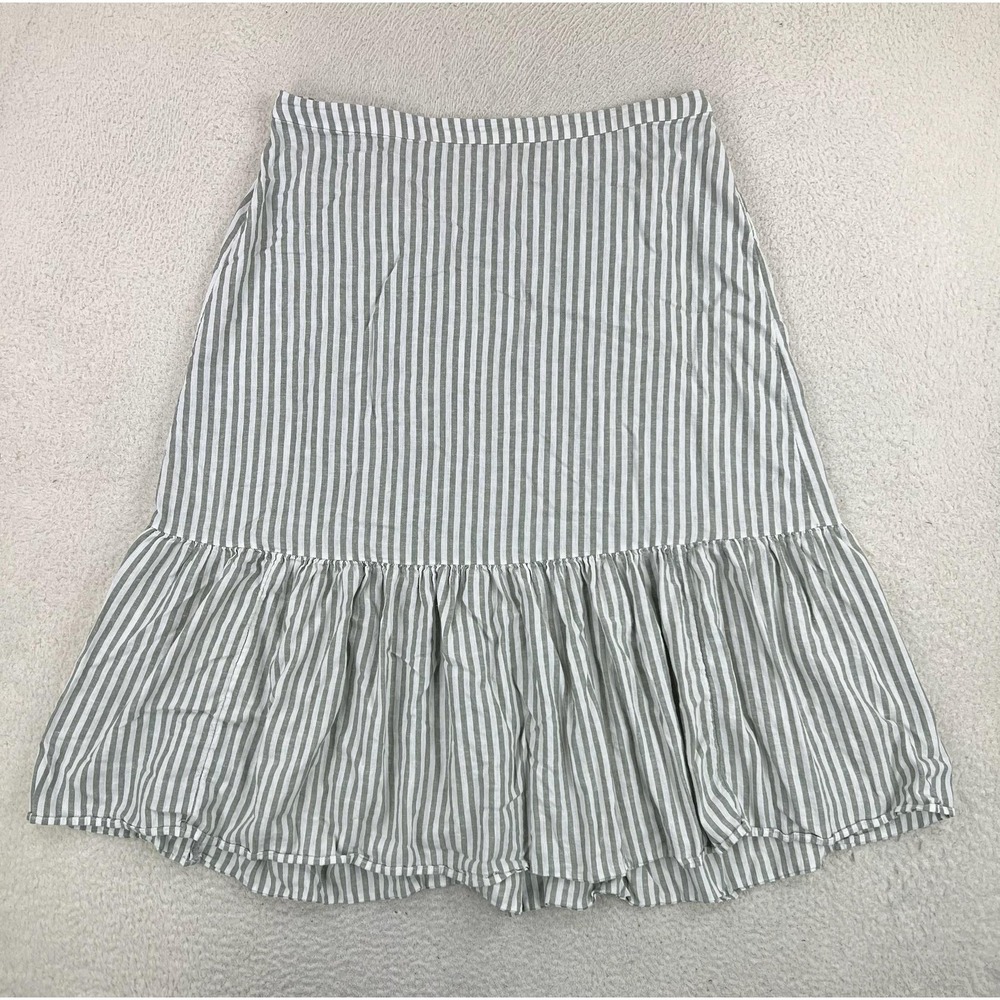 Caslon Skirt Womens XL Green Striped Ruffle Hem Peasant Midi CN494539MI